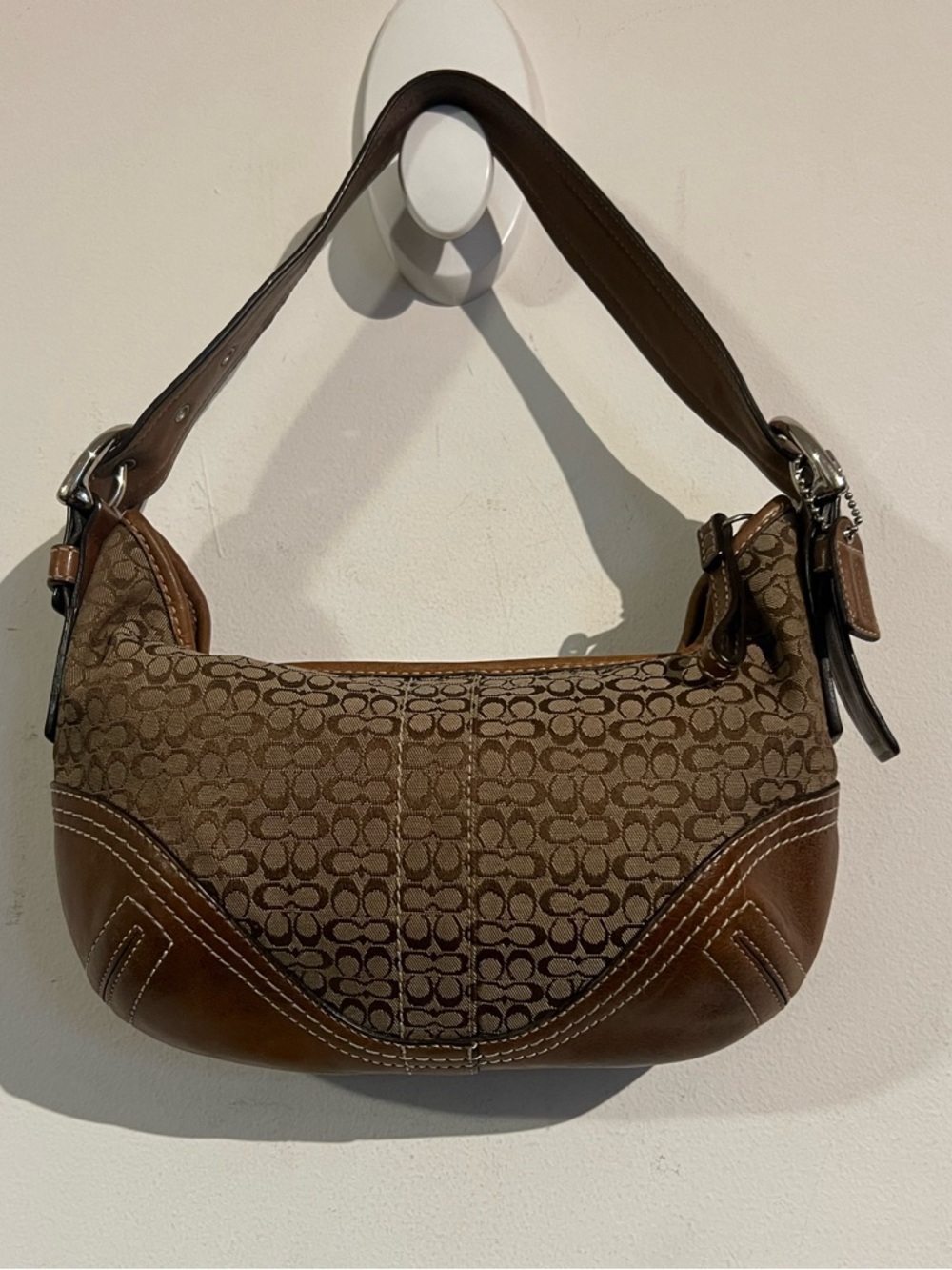 Coach SoHo signature canvas leather brown small bag